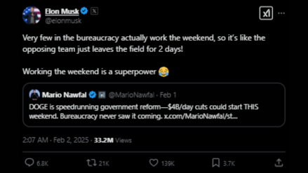 Elon Musk was replying to a post that praised the new U.S. administration and its Department of Government Efficiency (DOGE) for exposing fraud linked to the previous administration. Elon Musk was replying to a post that praised the new U.S. administration and its Department of Government Efficiency (DOGE) for exposing fraud linked to the previous administration.