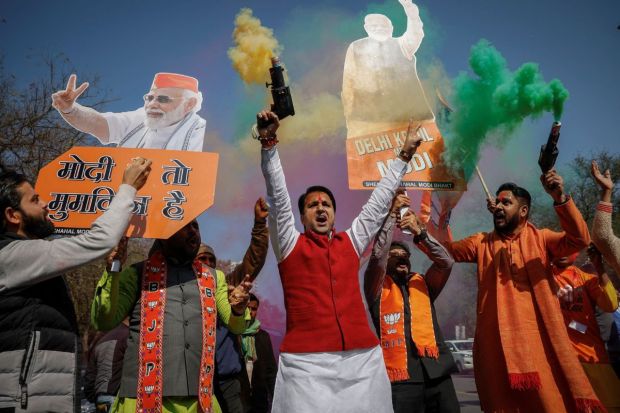 A momentous occasion as BJP returned to Delhi after three tenures of the Aam Admi Party (AAP) they led with 48 seats across the 70 constituencies, Leading in regions like Kalkaji, New Delhi, Jangpura, they defeated major candidates of AAP like Atishi, Arvind Kejriwal and Manish Sisodia.  (Image: Reuters)