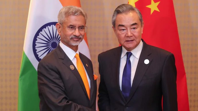 External Affairs Minister S Jaishankar with Chinese Foreign Minister Wang Yi on the sidelines of the G20 Summit. (Photo: X/S Jaishankar)