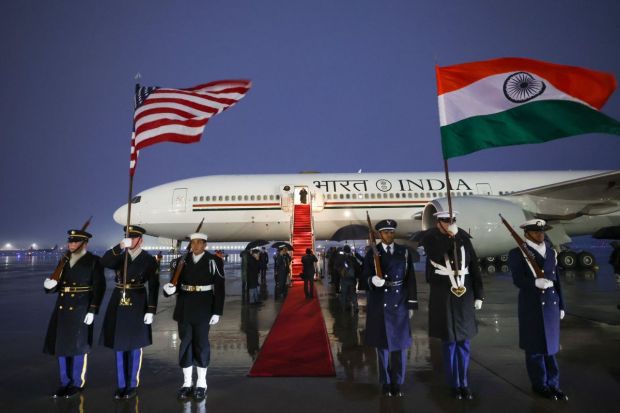 PM Modi landed in Washington on Thursay. Welcomed by a warm crowd upon his arrival. they chanted 'Bharat Mata ki Jai'. (Image: PTI)