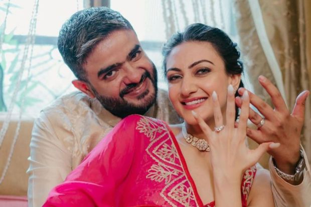 A photo from Siddhart's social media page as he poses with beau, Neelam at their engagement ceremony in August 2024. His long-time girlfriend turned fiance is now married to him in a grand yet intimate ceremony. (Image: Instagram)