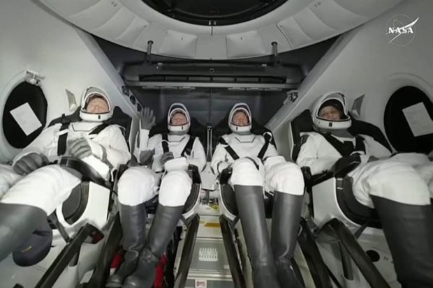 Sunita Williams, Butch Wilmore, and Nick Hague, along with Russian cosmonaut Alexander Gorbunov, inside a SpaceX capsule after it splashed down in the Gulf of Mexico, off the coast of Florida, USA. (Image Source: PTI)