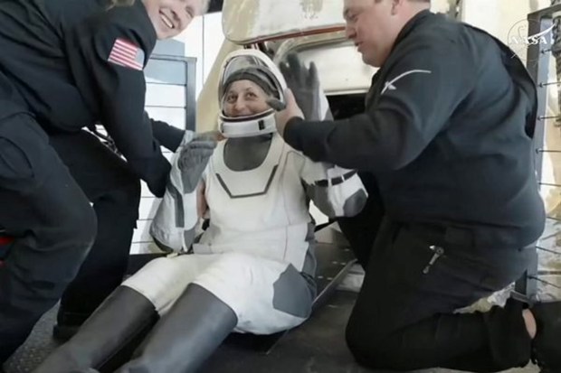Sunita Williams is assisted out of a SpaceX capsule after it splashed down in the Gulf of Mexico, off the coast of Florida, USA. (Image Source: PTI)