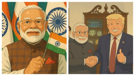 AI-Generated studio Ghibli-Style portraits of Narendra Modi with Trump, Macron. (Image Source: X/@mygovindia) AI-Generated studio Ghibli-Style portraits of Narendra Modi with Trump, Macron. (Image Source: X/@mygovindia)