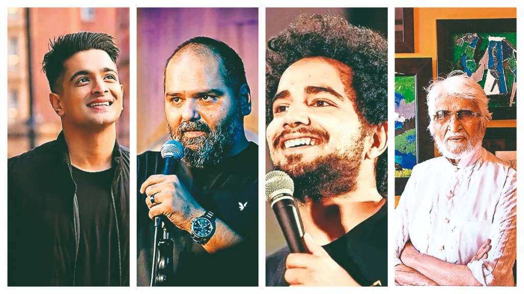 Ranveer Allahbadia, Kunal Kamra, Samay Raina and MF Hussain. (Image Source: Financial Express)