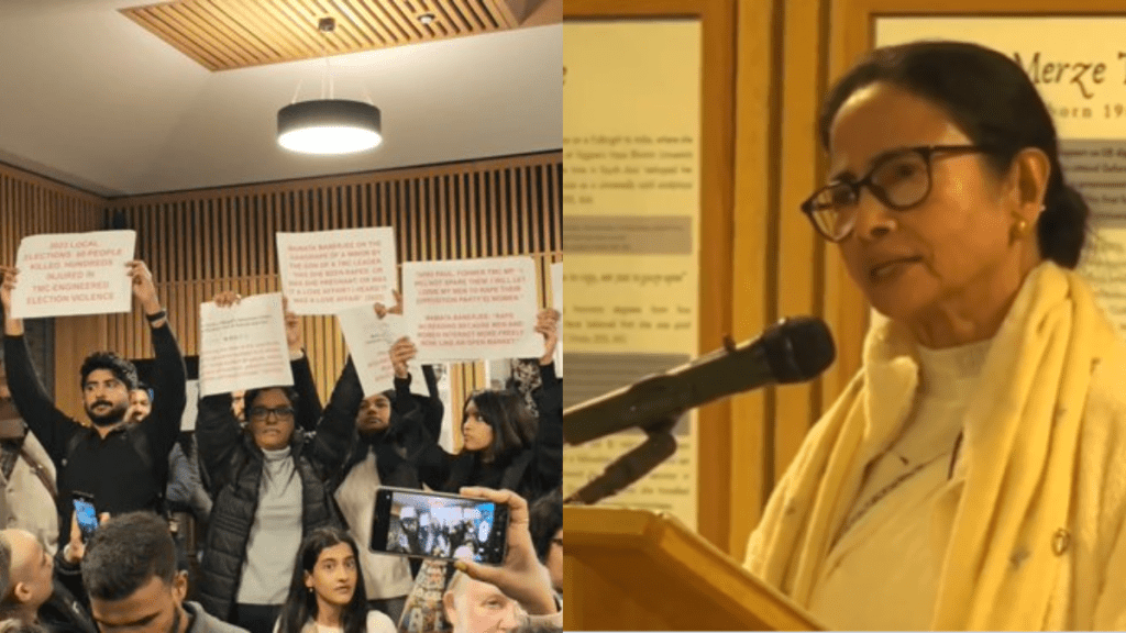 Mamata Banerjee was heckled by a student union during her keynote address on social development, women, and child empowerment at Oxford event. Mamata Banerjee was heckled by a student union during her keynote address on social development, women, and child empowerment at Oxford event.