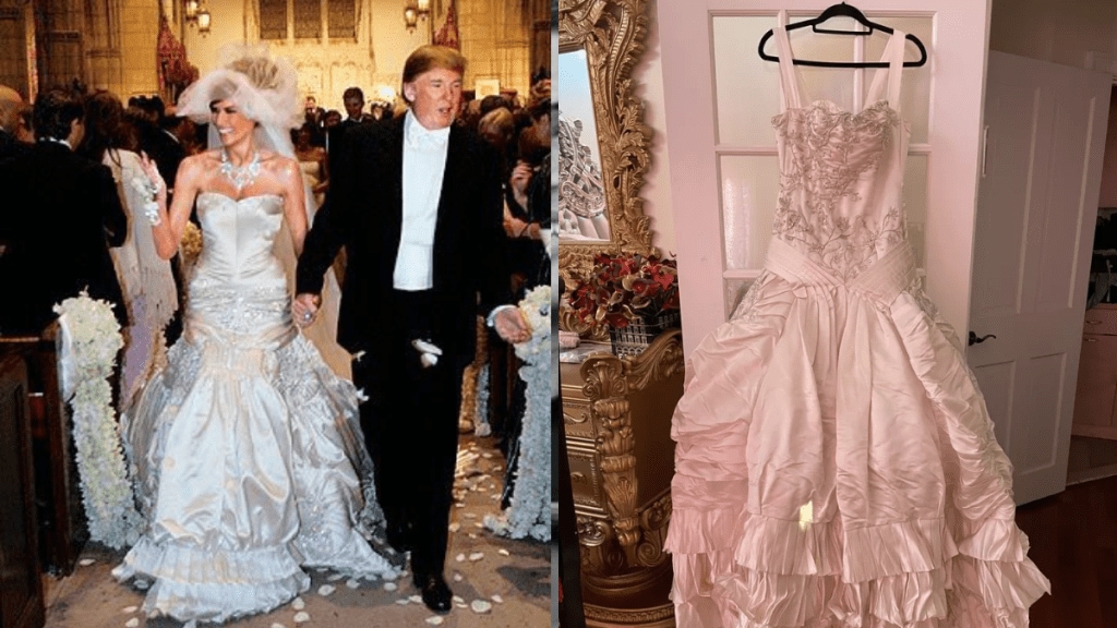 An eBay seller is selling Melania Trump's Dior wedding gown, which she bought from the First Lady for $70,000 in 2010 and made minor alterations to wear it as her own wedding gown.