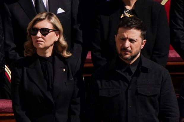 Ukraine's President Volodymr Zelenskyy first lady Olena Zelenska were seated next to Indian President Murmu for the Final Commendation and Prayer Service. (Image: AP)