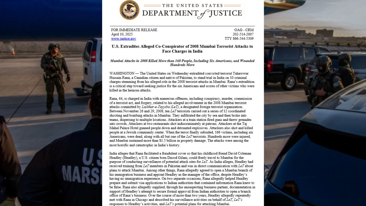 Tahawwur Rana Extradition DOJ statement