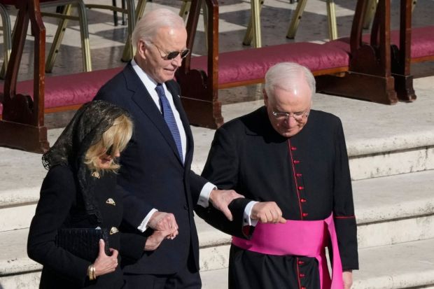 Former US President Joe Biden was accompanied by his wife, Jill at the St. Peter's Square for the funeral. (Image: AP)