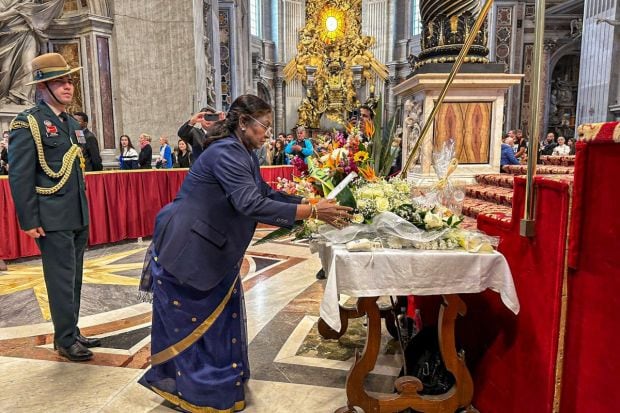 India President Draupadi Murmu arrived earlier today to offer her  heartfelt homage to His Holiness Pope Francis at the Basilica of Saint Peter in Vatican City. (Image: PTI)