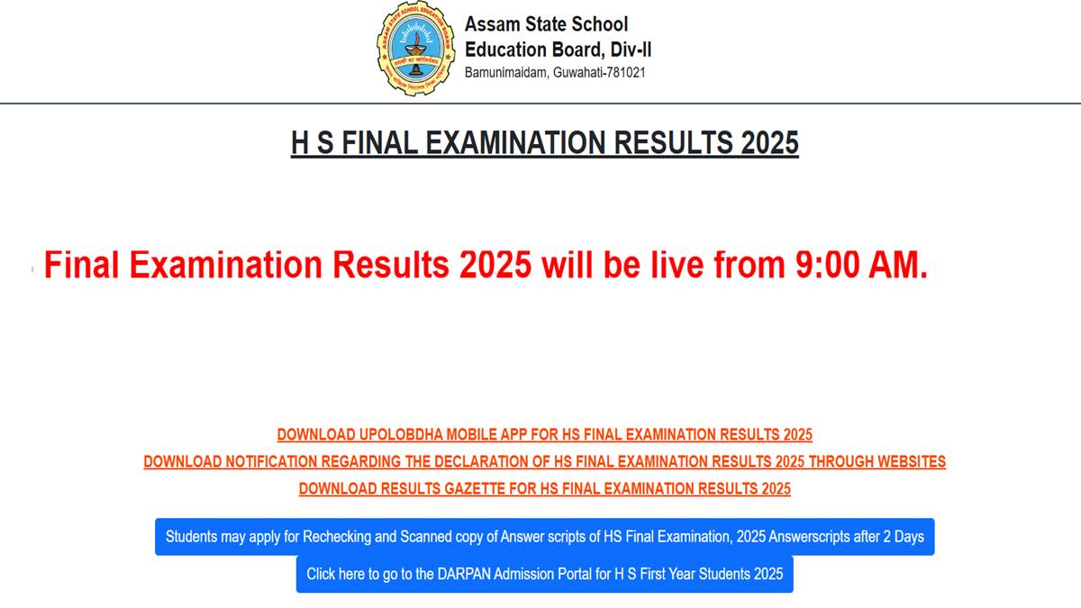 Assam Board 12th Result 2025 Highlights, AHSEC HS 2nd Year result 2025 at ahsec.assam.gov.in, Direct link