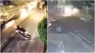Car jumps off from bridge in Indonesia