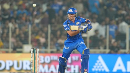 Dewald Brevis plays a shot