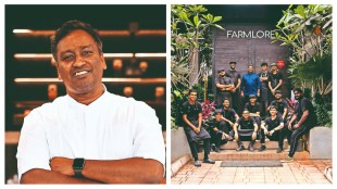 Johnson Ebenezer (middle, in blue) with his team members at his restaurant Farmlore in Bengaluru (Image Source: Company)