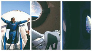 Even though it’s still early days for India, space tourism—a once-unimaginable concept—is slowly & steadily spreading wings / Photo caption/credits: Gopi Thotakura, the first space tourist from India, celebrates after completing his trip | Blue Origin; interior view of a Virgin Galactic spaceship | Virgin Galactic