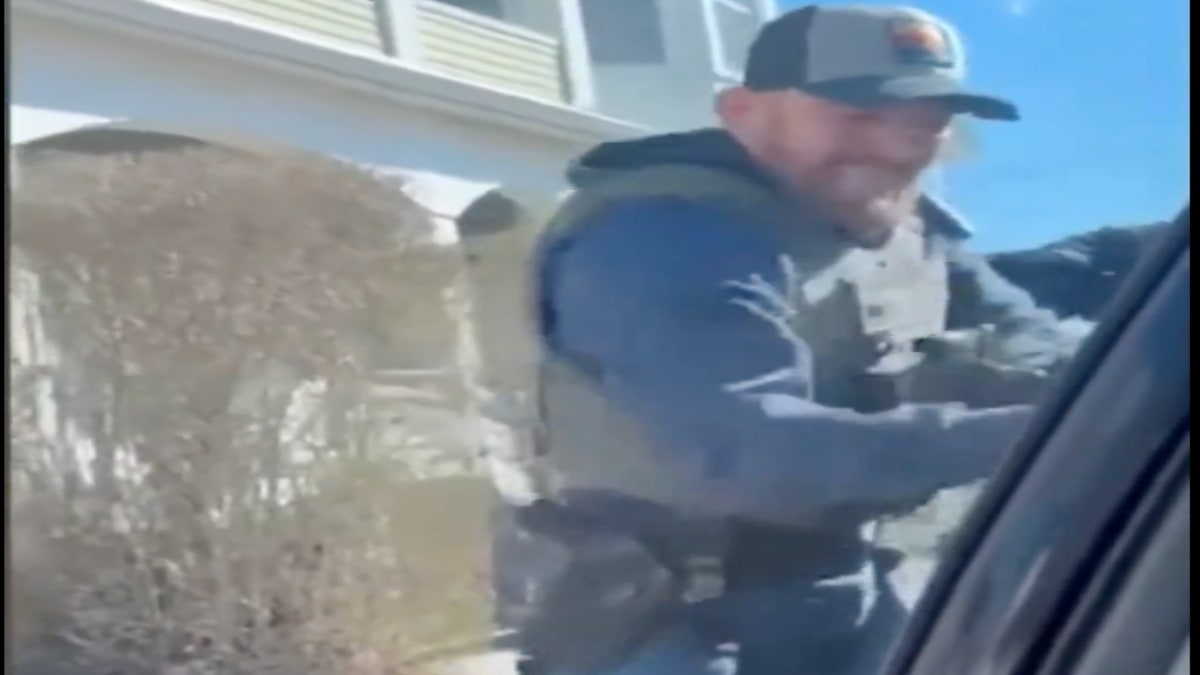 US ICE agents smash car window