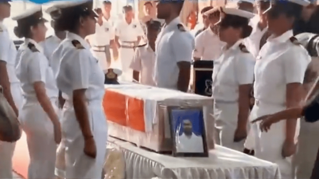 Pahalgam terror attack: The image shows the military honour which was given to the Indian Navy officer who was killed in the April 22 attack in the Valley. Pahalgam terror attack: The image shows the military honour which was given to the Indian Navy officer who was killed in the April 22 attack in the Valley.