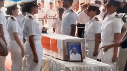 Pahalgam terror attack: The image shows the military honour which was given to the Indian Navy officer who was killed in the April 22 attack in the Valley. 