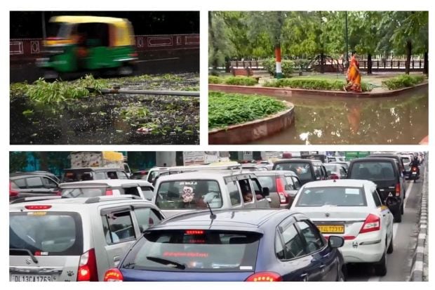 Heavy rain and early morning thunderstorms on Sunday left several parts of Delhi waterlogged. Key areas such as Moti Bagh, Minto Road, and the vicinity of Delhi Airport Terminal 1 were hit hard, with significant water accumulation disrupting traffic and delay to flight passengers. In some locations, like Minto Road, cars were partially submerged, underscoring the severity of the flooding.