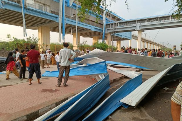Strong winds led to severe damage of the shed of Ashok Nagar Rapid Rail Metro in Delhi. PM Modi inaugurated the 13-kilometre Delhi section of the Namo Bharat Rapid Rail Transit System in January 2025. (Image: ANI)