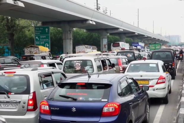Major traffic disruptions were reported across Delhi NCR. The Parade Road underpass was completely blocked for passage. (Image: PTI)