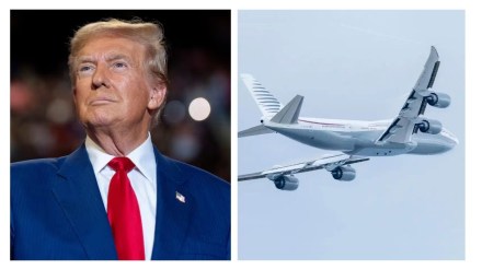 Trump toured the aircraft—dubbed "a flying palace" due to its opulent interiors—when it was parked at West Palm Beach International Airport in February Trump toured the aircraft—dubbed "a flying palace" due to its opulent interiors—when it was parked at West Palm Beach International Airport in February