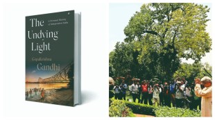 A file image of Gopalkrishna Gandhi paying tribute to the statue of Mahatma Gandhi in the precincts of Parliament House in New Delhi. What makes the events covered in the book immensely readable are the lived experiences of the author, imparting an intimate flavour. Photo credit: Express archives