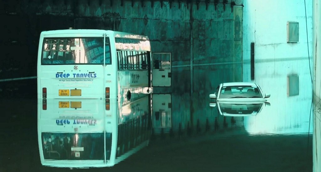 Vehicles partially submerged following rains, at an underpass at Delhi Cantt area on Sunday