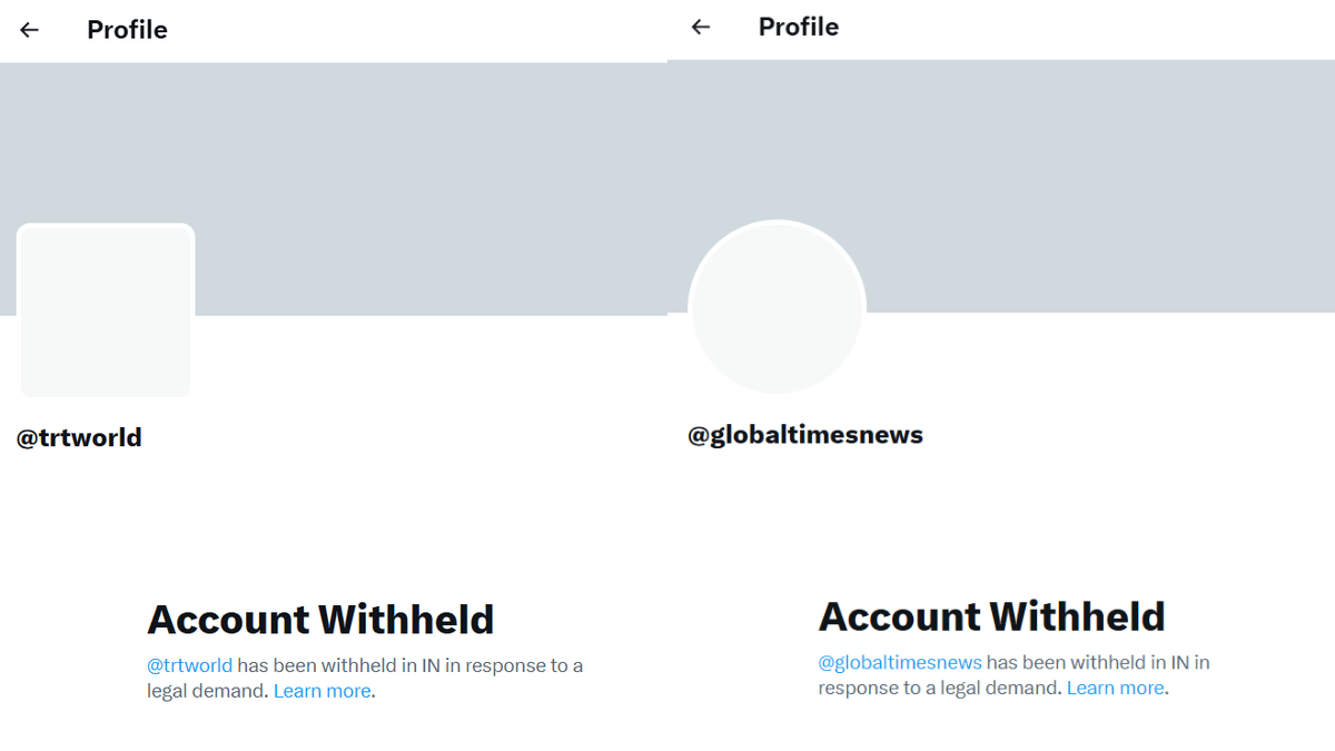 India bans X accounts: If one accesses the X accounts of Chinese and Turkish broadcasters, they say “account withheld in India in response to a legal demand”. India bans X accounts: If one accesses the X accounts of Chinese and Turkish broadcasters, they say “account withheld in India in response to a legal demand”.