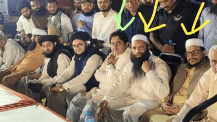 The picture showing two terrorists seated with the Speaker of Pakistan’s Punjab Assembly was taken in Kasur on May 28. The picture showing two terrorists seated with the Speaker of Pakistan’s Punjab Assembly was taken in Kasur on May 28.