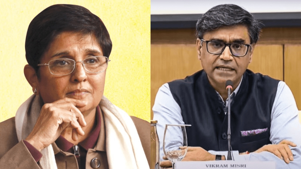 Kiran Bedi then described Vikram Misri’s life, stating he rose from “ashes to authority” not through “protests or revenge”, but with “books, belief and backbone”. 