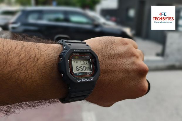 The flat top surface of the watch keeps the classic look, including the familiar protection label and “G-SHOCK” logo. The dial also features the well-known brick pattern that symbolizes the watch’s strength and ruggedness.
