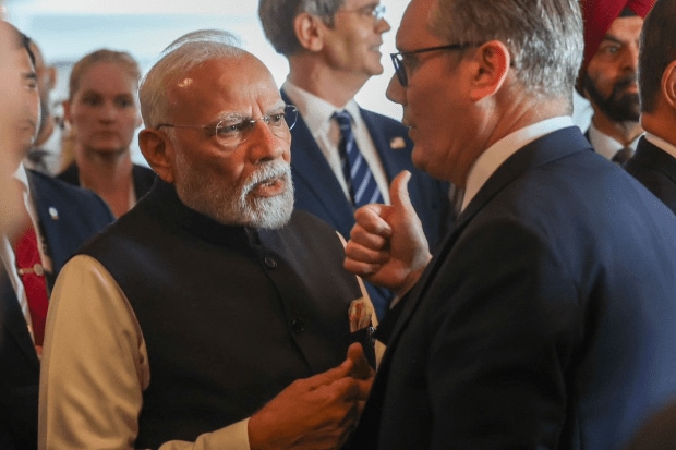 PM Modi with UK PM Keir Starmer. Both leaders reviewed progress in India–UK trade and economic cooperation. (Photo Source - X)