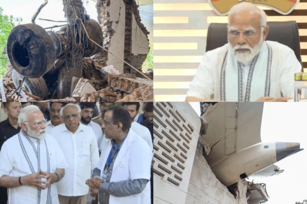 Air India Flight to London plunges moments after takeoff in Ahmedabad, with 242 people on board, on Thursday. The Boeing 787-8 Dreamliner plane crashed into the residential quarters of doctors from BJ Medical College in Ahmedabad’s Meghaninagar area and burst into flames.A video on social media that went viral shows the aircraft rapidly losing altitude, with its nose up, before it hit a building and exploded emitting immense smoke.Prime Minister Narendra Modi visited the casualty site in Ahmedabad today to understand and assess the ground situation firsthand.