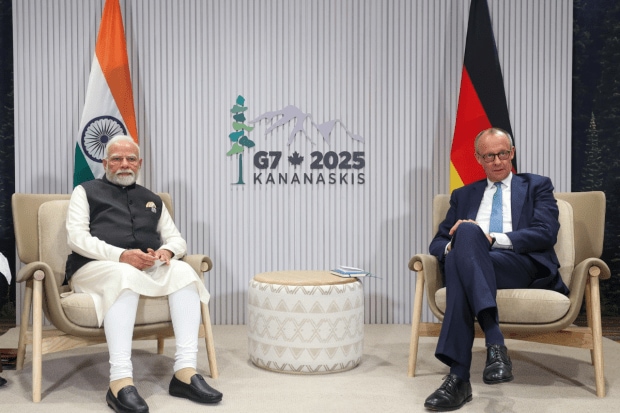PM Modi met German Chancellor Friedrich Merz on G7 sidelines.Talks focused on deepening ties in trade, tech, defence, and counter-terror cooperation. (Photo Source - X)