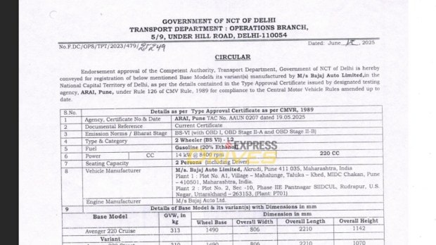 Bajaj Avenger street 220 homologation