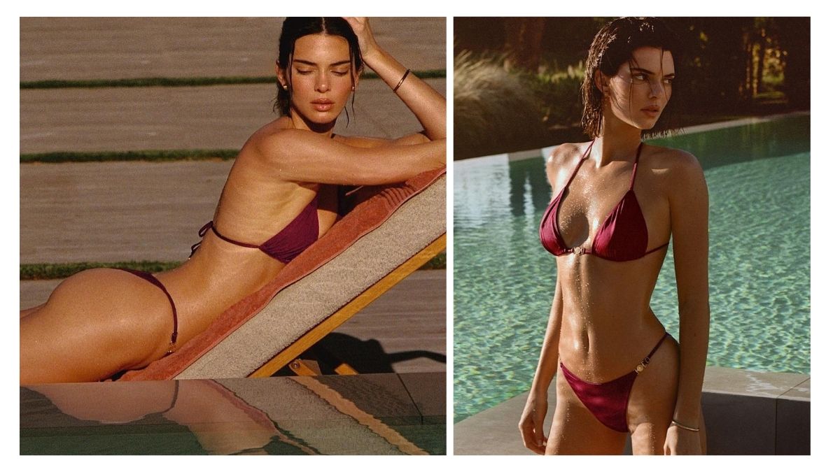 In the first shot, Jenner lounged on her stomach, gazing into the water as the sun kissed her skin In the first shot, Jenner lounged on her stomach, gazing into the water as the sun kissed her skin