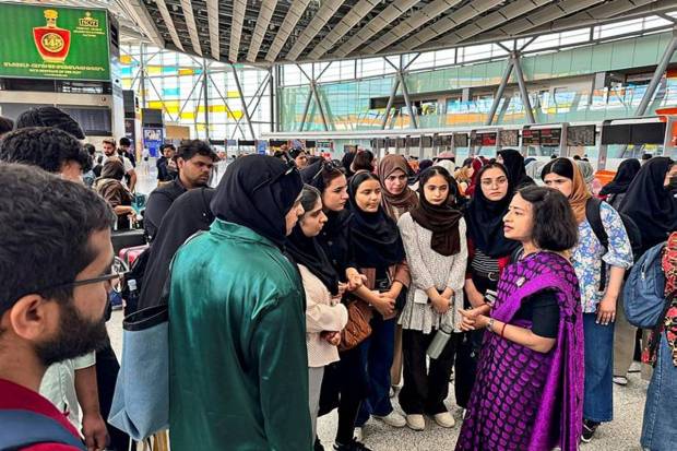 Indian students reach an airport to board a flight from Armenia to New Delhi, under Operation Sindhu facilitated by the Government of India in view of the Israel-Iran conflict. (Photo source: X@MEAIndia)