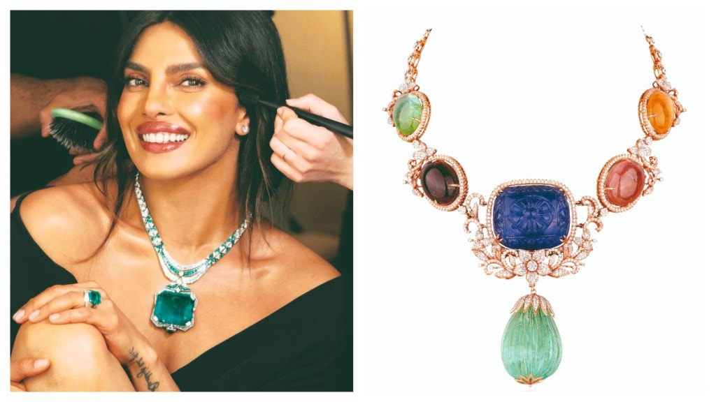 Priyanka Chopra (Left) and Coloured stone jewellery by jewellery designer Archana. (Image Source: Company)