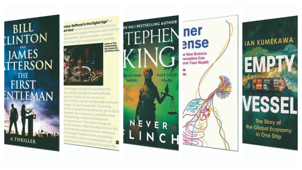 Discover five compelling new book releases covering global economics, digital selfhood, the science of interoception, political thrillers, and a Stephen King masterpiece. (Image Source: Company)