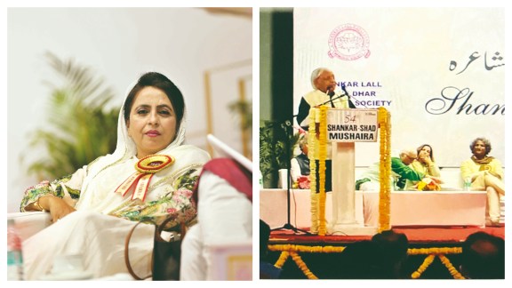 Urdu poet Shabeena Adeeb (Left). (Image Source: Fe)