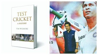 Book Cover (Left) and a file photo of cricket legend Sachin Tendulkar in Mumbai. In the book, there are chapters on different cricketers, including Tendulkar, from across geographies and time periods. / EXPRESS ARCHIVES