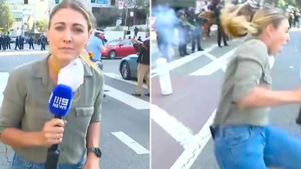 Australian reporter hot with a rubber bullet
