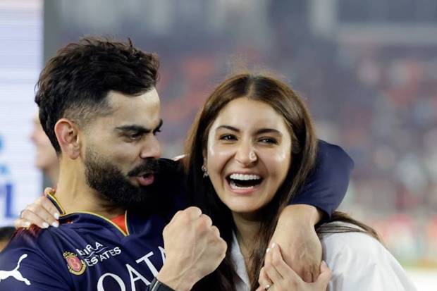 Royal Challengers Bengaluru's Virat Kohli celebrate with his wife Anushka Sharma after winning the Indian Premier League 2025 final match against Punjab Kings. (Photo source: ANI)