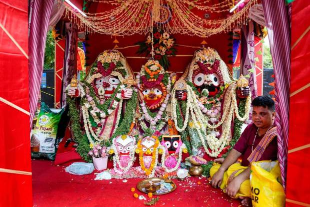 The chariot carrying the idols of Lord Jagannath, Lord Balabhadra and Goddess Subhadra during the ‘Rath Yatra’ festival, in New Delhi. (Photo source: PTI)