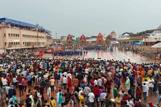 The chariots of Lord Jagannath, Balabhadra, and Devi Subhadra ahead of the Rath Yatra festival, in Puri, Friday, June 27, 2025. (Photo source: X)