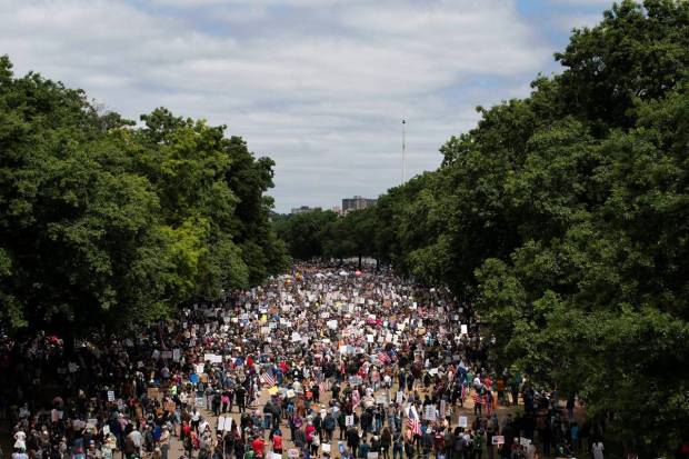 People gather during a 