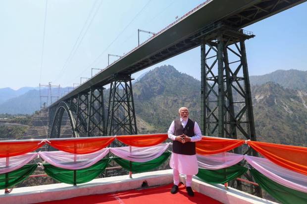 PM Narendra Modi during the launch of Chenab Bridge. (Photo source: X@PMOIndia)