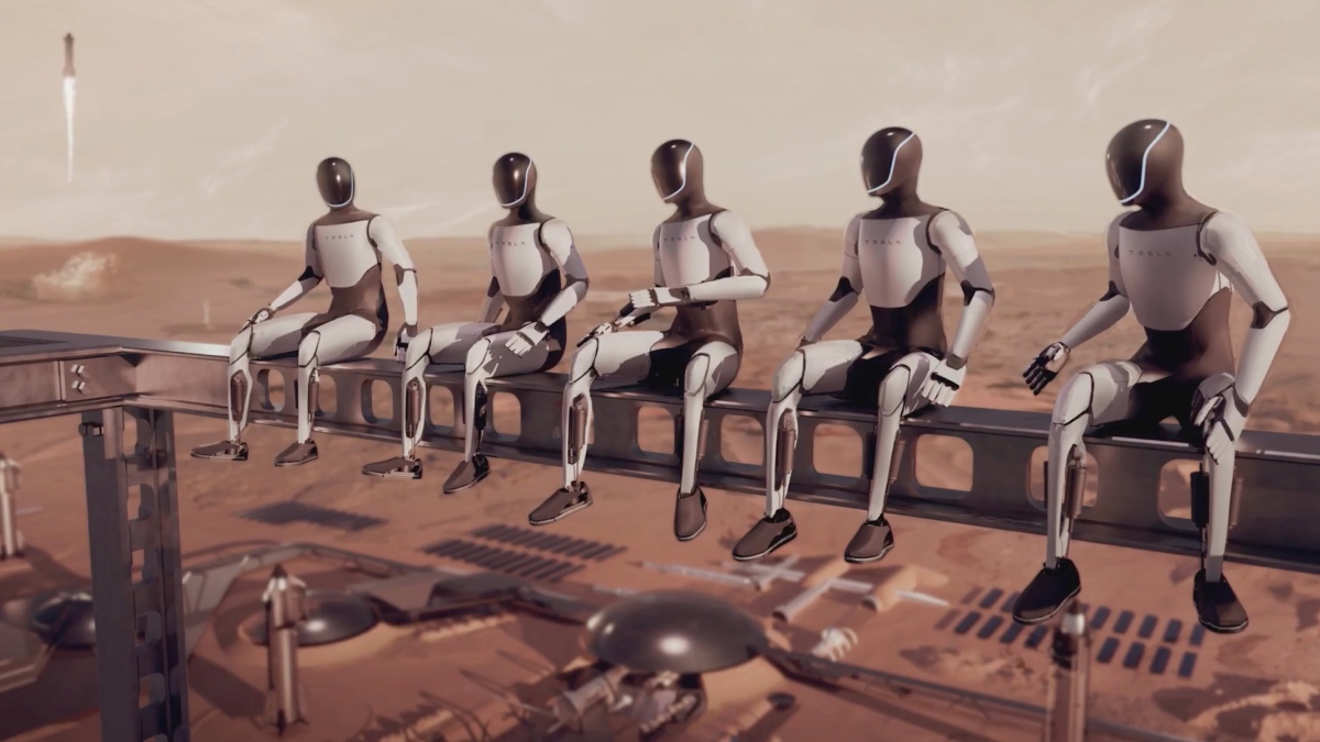 The Tesla Optimus humanoid bot as dreamt up by Tesla. The Tesla Optimus humanoid bot as dreamt up by Tesla.